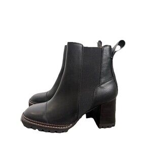 See By Chloe NEW Mallory Black Leather Chelsea Boots Platform Chunky Heel 40.5